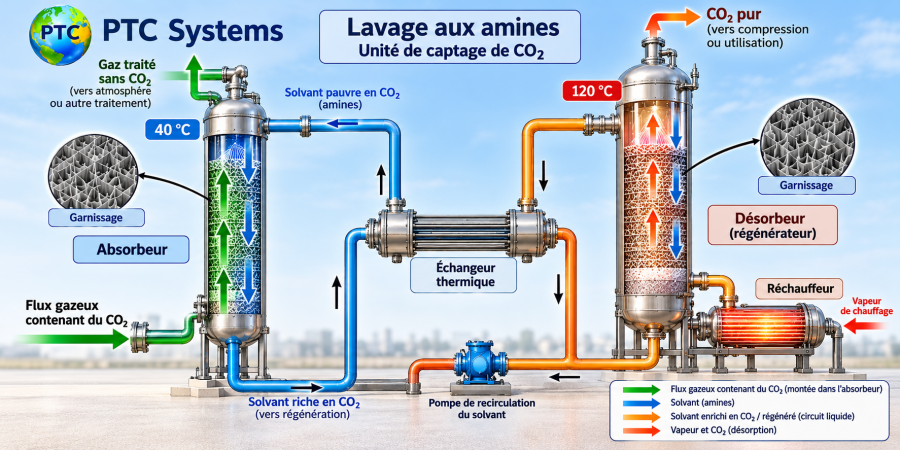 Procédé de lavage aux amines